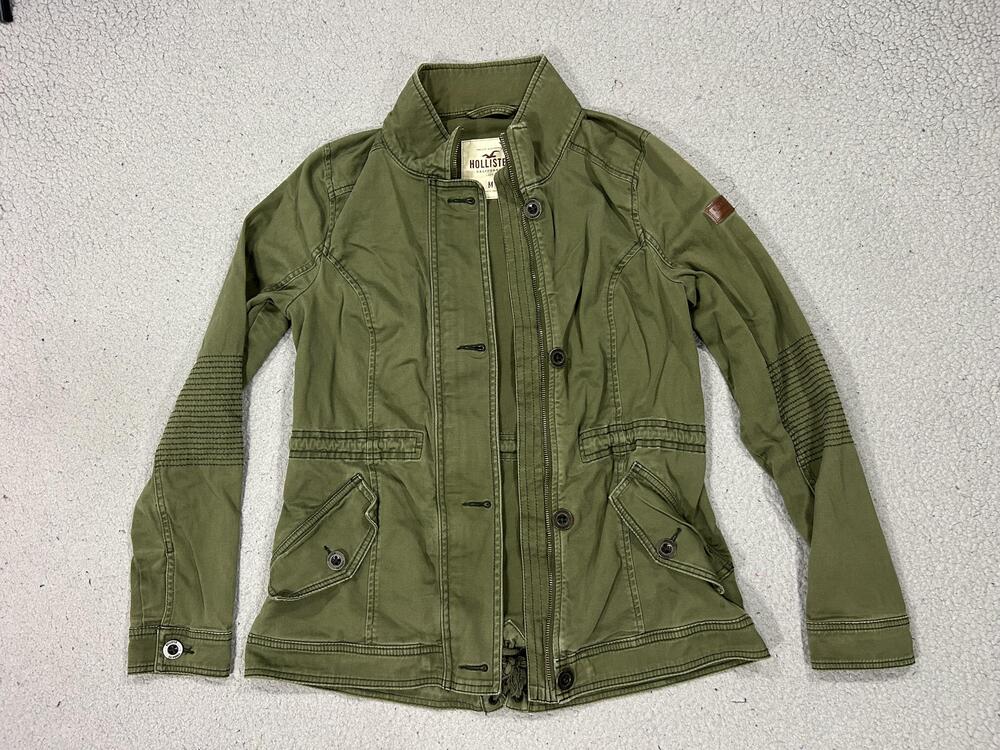 Y2K Hollister Jacket Womens Medium Green Olive Army Military Utility Moto